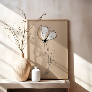 Minimalistische bloemlijn kunst | Neutrale abstrac Canvas Afdruk