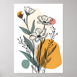 Minimalistische bloemlijnkunst poster