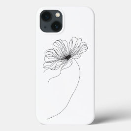 Minimalistische bloemlijntekening iPhone 13 hoesje