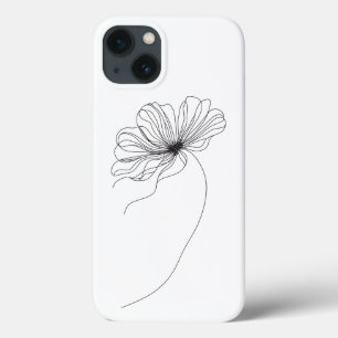 Minimalistische bloemlijntekening iPhone 13 hoesje