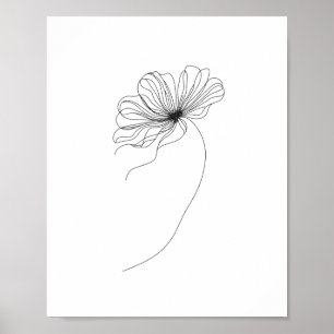 Minimalistische bloemlijntekening poster