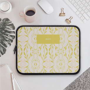 Minimalistische bloemmotief met eigen naam laptop sleeve