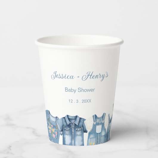 Minimalistische Blue Jean Baby shower Denim Papieren Bekers (Achterkant)