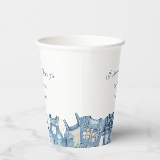 Minimalistische Blue Jean Baby shower Denim Papieren Bekers (Rechts)