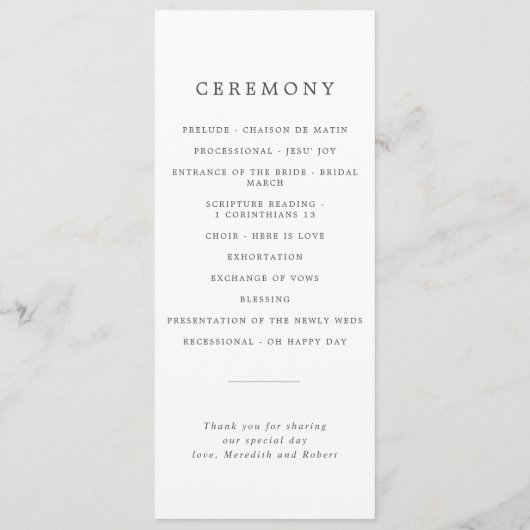 Minimalistische Blue Thistle bruiloft Programma (Achterkant)