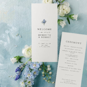 Minimalistische Blue Thistle bruiloft Programma