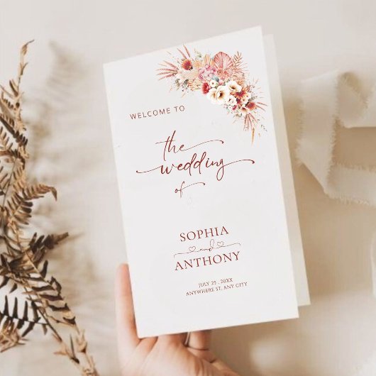 Minimalistische Blush Boho Wedding Program Kaart
