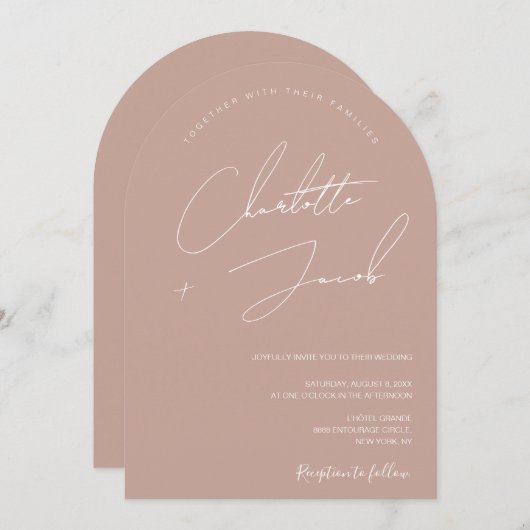 Minimalistische Blush Roze Moderne Script boog bru Kaart (Voorkant / Achterkant)