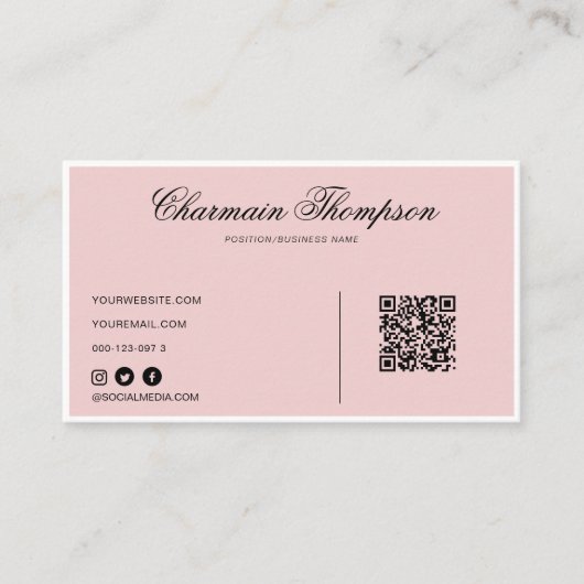 Minimalistische Blush Roze QR Code Visitekaartje (Voorkant)
