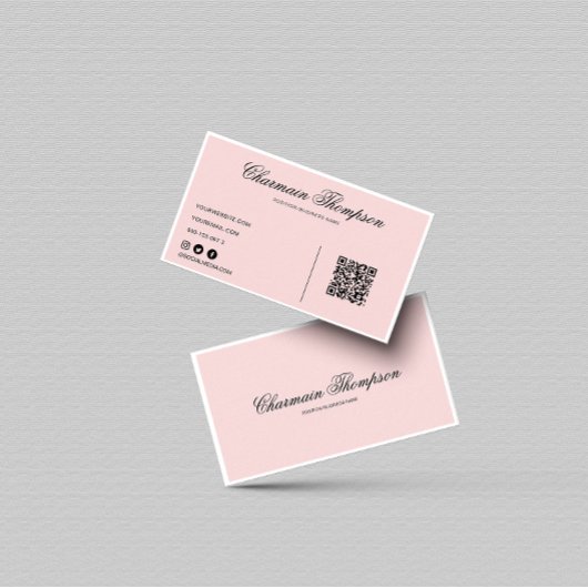Minimalistische Blush Roze QR Code Visitekaartje