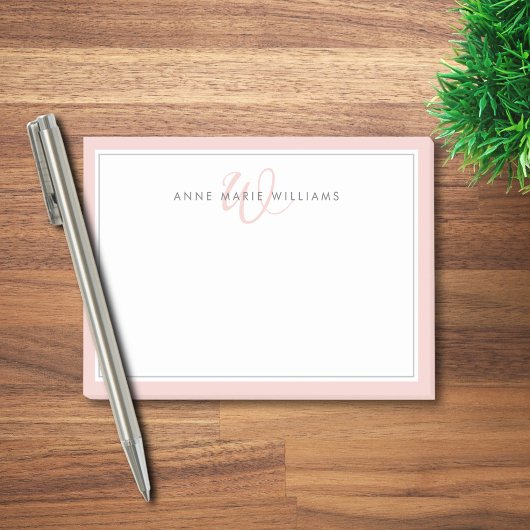 Minimalistische Blush Roze Script Twee Rand Monogr Post-it® Notes
