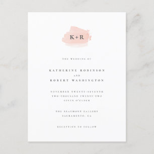 Minimalistische Blush Roze Waterverf Initialen bru Uitnodiging Briefkaart