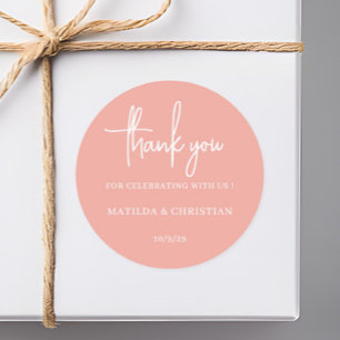 Minimalistische Blushing Peach bruiloft Ronde Sticker