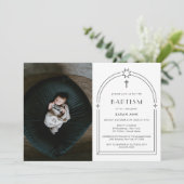 Minimalistische Boho Arch Foto Kruisdoop Kaart (Staand voorkant)