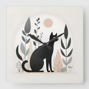 Minimalistische Boho Black Cat Forest kwekerij Kin Vierkante Klok