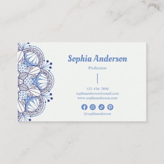 Minimalistische Boho Blue Mandala Professional Visitekaartje (Achterkant)