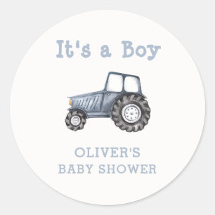 Minimalistische Boho Boy Waterverf Tractor Baby sh Ronde Sticker