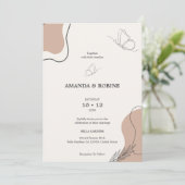 Minimalistische Boho Butterfly bruiloft uitnodigin Kaart (Staand voorkant)