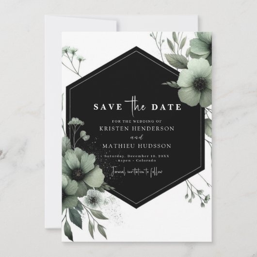 Minimalistische Boho Chic Sage Green bruiloft Save The Date (Voorkant)