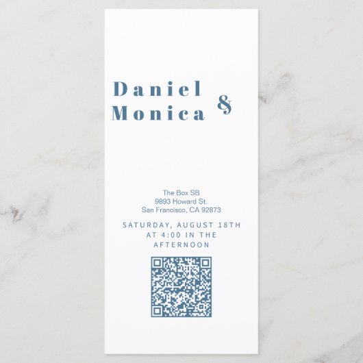 minimalistische boho chique pastel blauw bruiloft  menu (Achterkant)