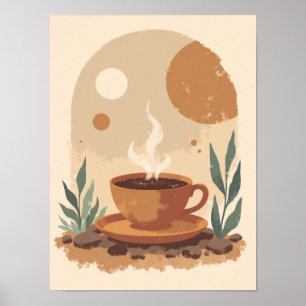 Minimalistische Boho Coffee Cup Abstracte keukenmu Poster