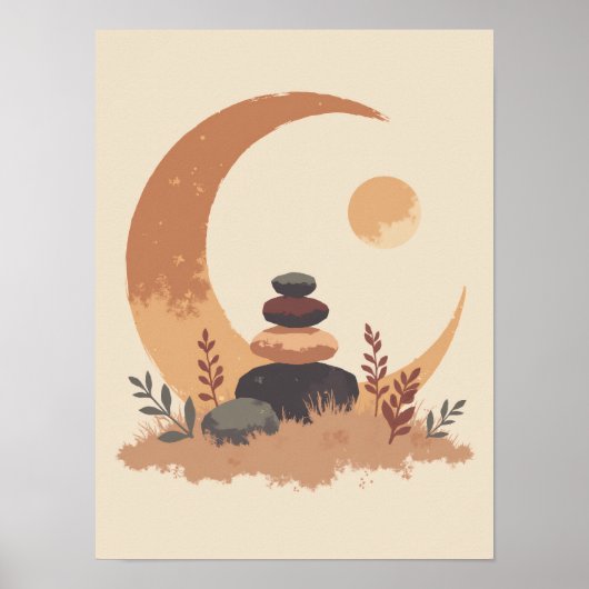 Minimalistische Boho Crescent Moon Wall Art Poster (Voorkant)