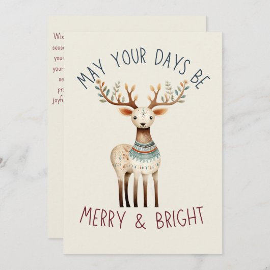 Minimalistische Boho Earth Tone Schattigee rendier Feestdagenkaart (Voorkant / Achterkant)