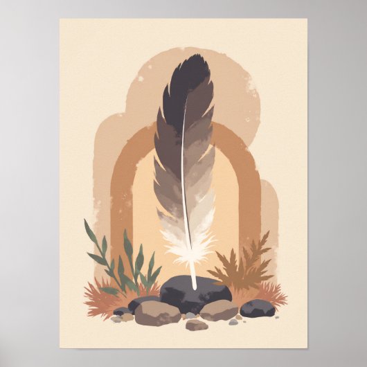 Minimalistische Boho Feather Abstracte moderne wan Poster (Voorkant)