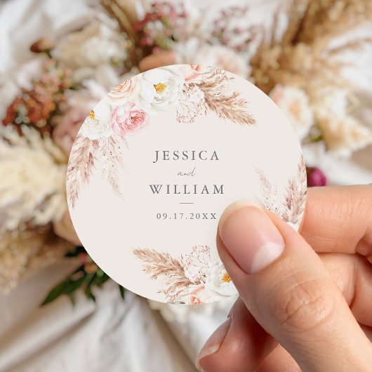 Minimalistische Boho Herfst Floral Wedding Ronde Sticker