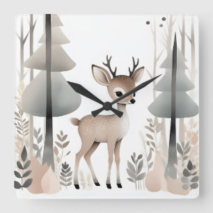 Minimalistische Boho Herten in Bossen kwekerij Kin Vierkante Klok