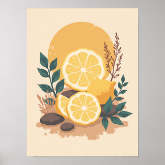 Minimalistische Boho Lemon Slices Abstracte Keuken Poster