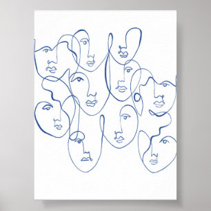 Minimalistische Boho Moderne Muurkunst in Blauw Poster