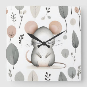Minimalistische Boho Mooie Muis Blad Kinderkamer K Vierkante Klok