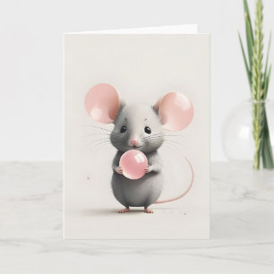 Minimalistische Boho Muis met Ballon Bubbel Blanco Kaart