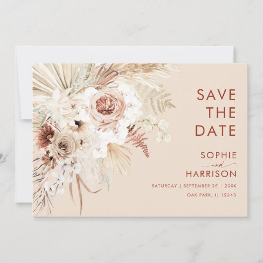 Minimalistische Boho Pampas grass sparen de Datum Kaart (Voorkant)