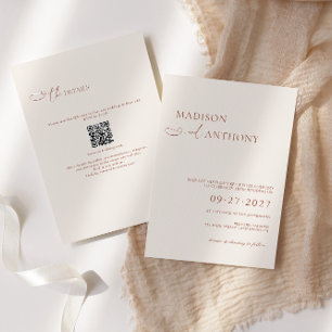 Minimalistische Boho QR Code RSVP All-in-one Trouw Kaart