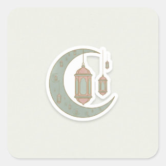 Minimalistische Boho Ramadan Maan & Lantaarn Stick Vierkante Sticker