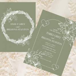Minimalistische Boho Sage Green bruiloft Kaart