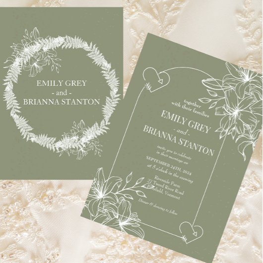 Minimalistische Boho Sage Green bruiloft Kaart