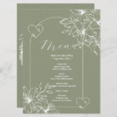 Minimalistische Boho Sage Green bruiloft Menu (Voorkant / Achterkant)