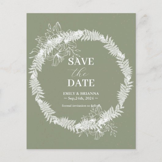Minimalistische Boho Sage Green bruiloft Save the  Flyer (Voorkant)