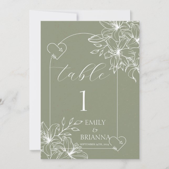 Minimalistische Boho Sage Groene Tafel Nummer (Voorkant)