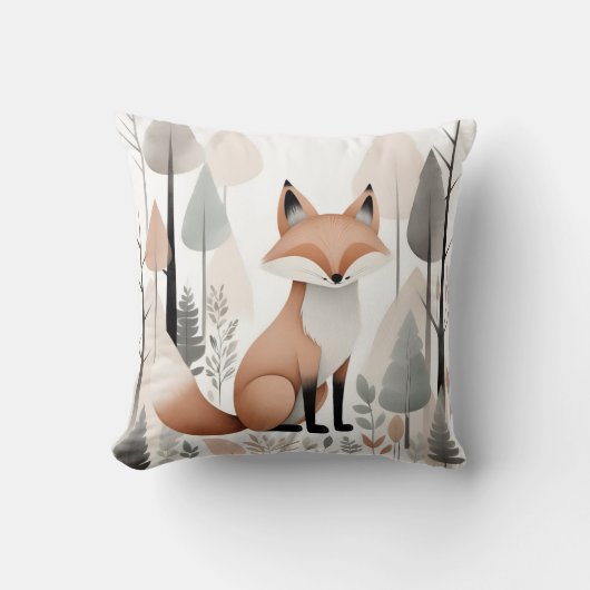 Minimalistische Boho Schattige Fox Bossen kwekerij Kussen (Voorkant)