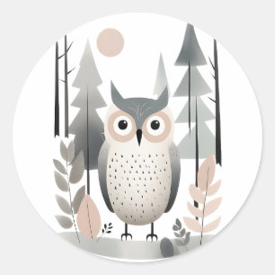 Minimalistische Boho Schattigee Uil in de Bossen Ronde Sticker