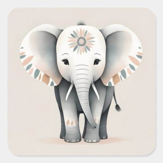 Minimalistische Boho stijl versierde olifant Vierkante Sticker (Voorkant)