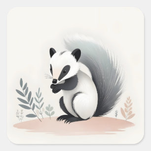 Minimalistische Boho Sweet Skunk in de Bossen Vierkante Sticker