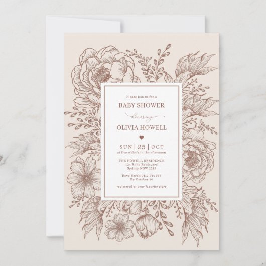 Minimalistische Boho Terracotta Bloemrijke Lijn Ba Kaart (Voorkant)