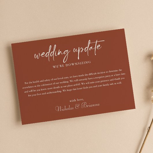 Minimalistische Boho Terracotta Wedding Update Dow Aankondiging