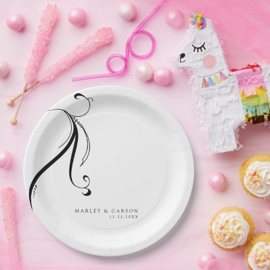 Minimalistische Boho Trouwnamen & Datum Papieren Bordje (Feest)