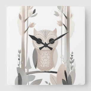 Minimalistische Boho Uil in Bos Kwekerij Kinder Ka Vierkante Klok